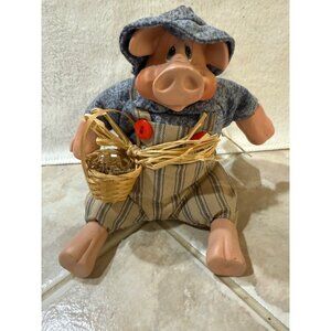Russ Berrie Country Folks Mr. Hogmore Pig Doll With Overalls & Hat Handpainted 1